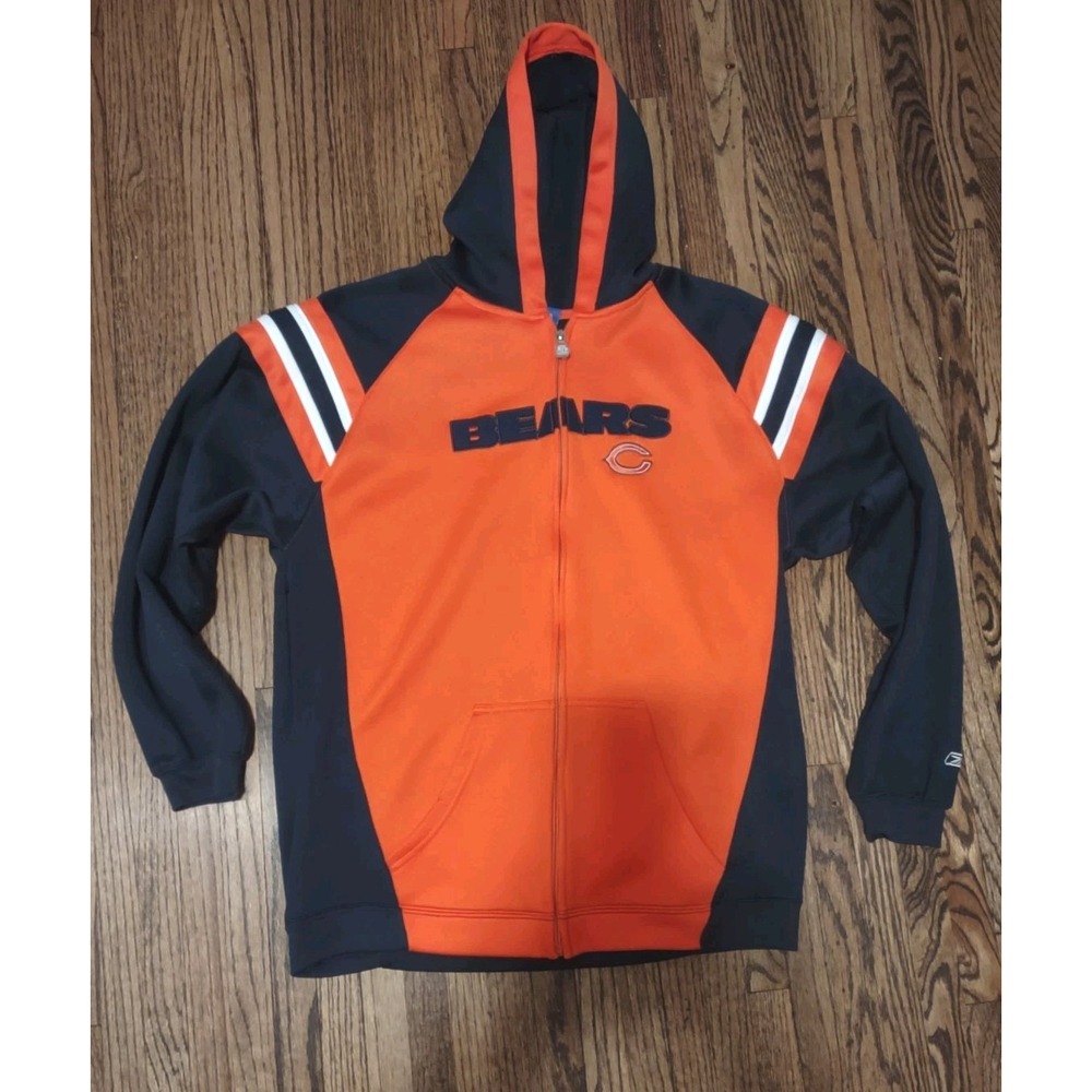 Reebok Chicago Bears Zip Hoodie Youth XL 18 20 Navy Orange Full Zip Sweatshirt
